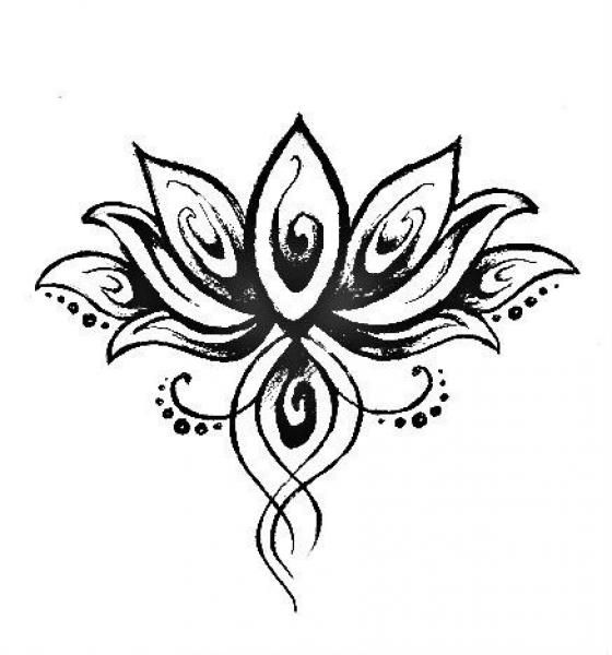 Classic Black Ink Lotus Flower Tattoo Design