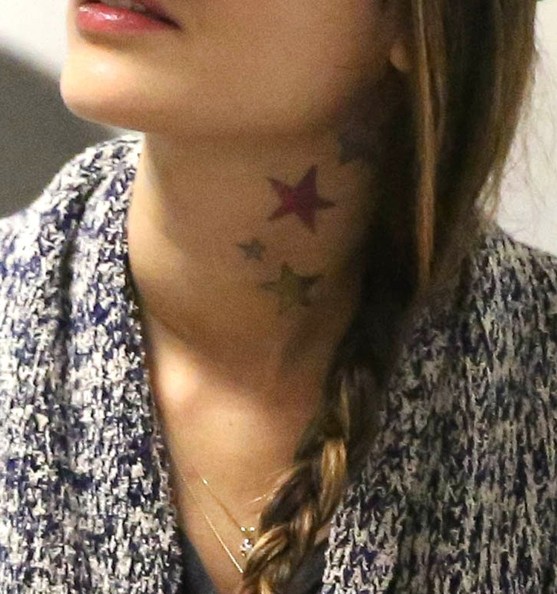 Color Ink Star Tattoos On Side Neck