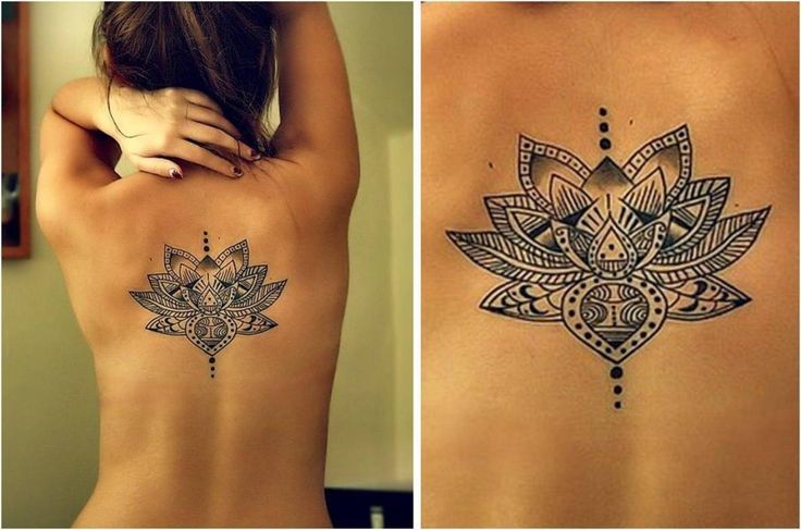 Cool Black And White Lotus Tattoo On Girl Upper Back