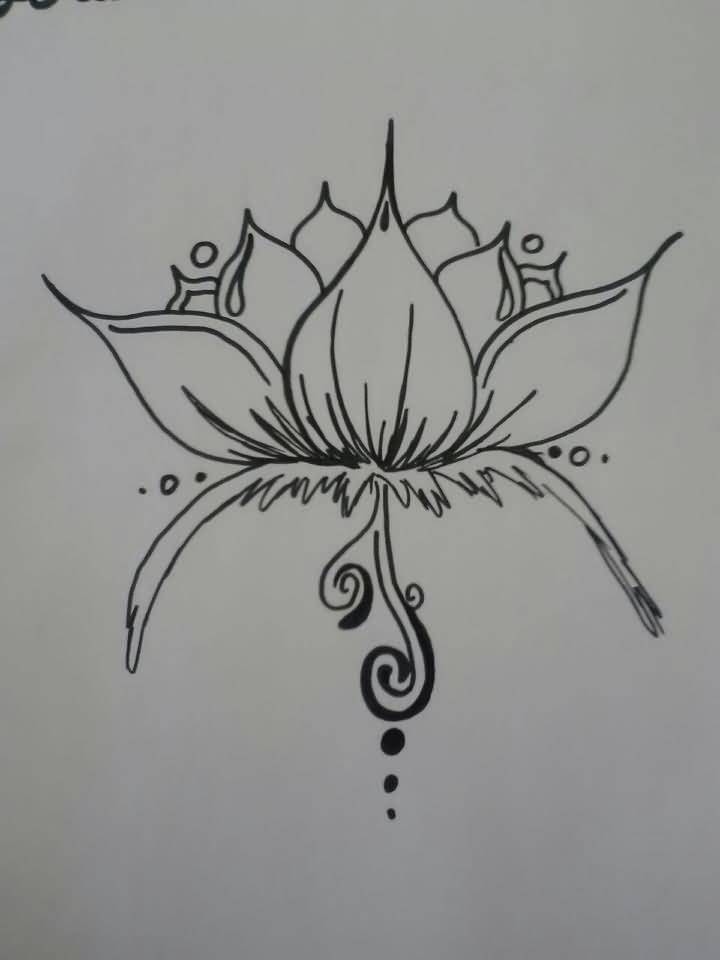 Cool Black Outline Lotus Flower Tattoo Stencil