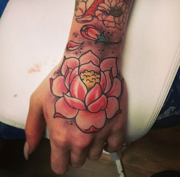 Cool Lotus Flower Tattoo On Left Hand