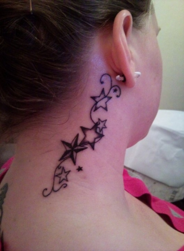 Nautical Star Tattoos On Side Neck For Girls