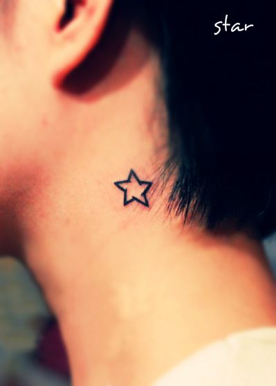Nice Outline Star Tattoo On Side Neck