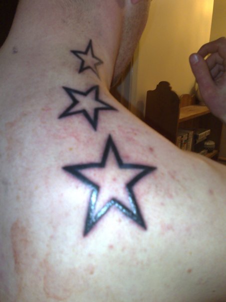 Outline Black Star Tattoo On Man Side Neck
