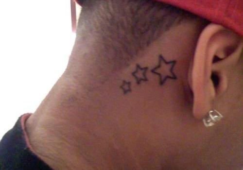 Outline Small Star Tattoos On Side Neck