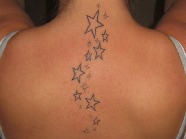 Outline Star Tattoo On Girl Back Neck