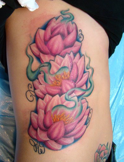 Pink Ink Three Lotus Flowers Tattoo Design