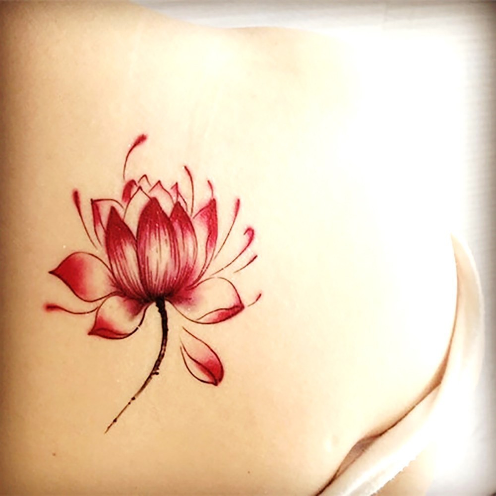 Red Ink Lotus Flower Tattoo Design