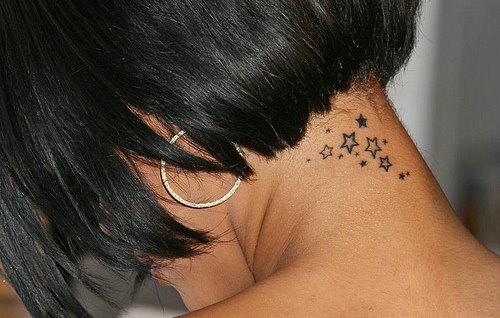 Rihanna Back Neck Star Tattoos