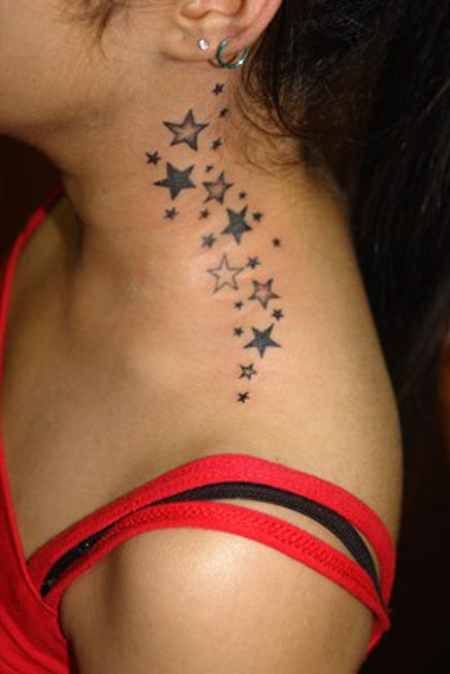 Side Neck Star Tattoos Ideas For Girls
