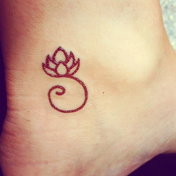 Simple Henna Lotus Flower Tattoo On Ankle