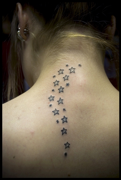 Simple Outline Star Tattoos On Back Neck For Girls