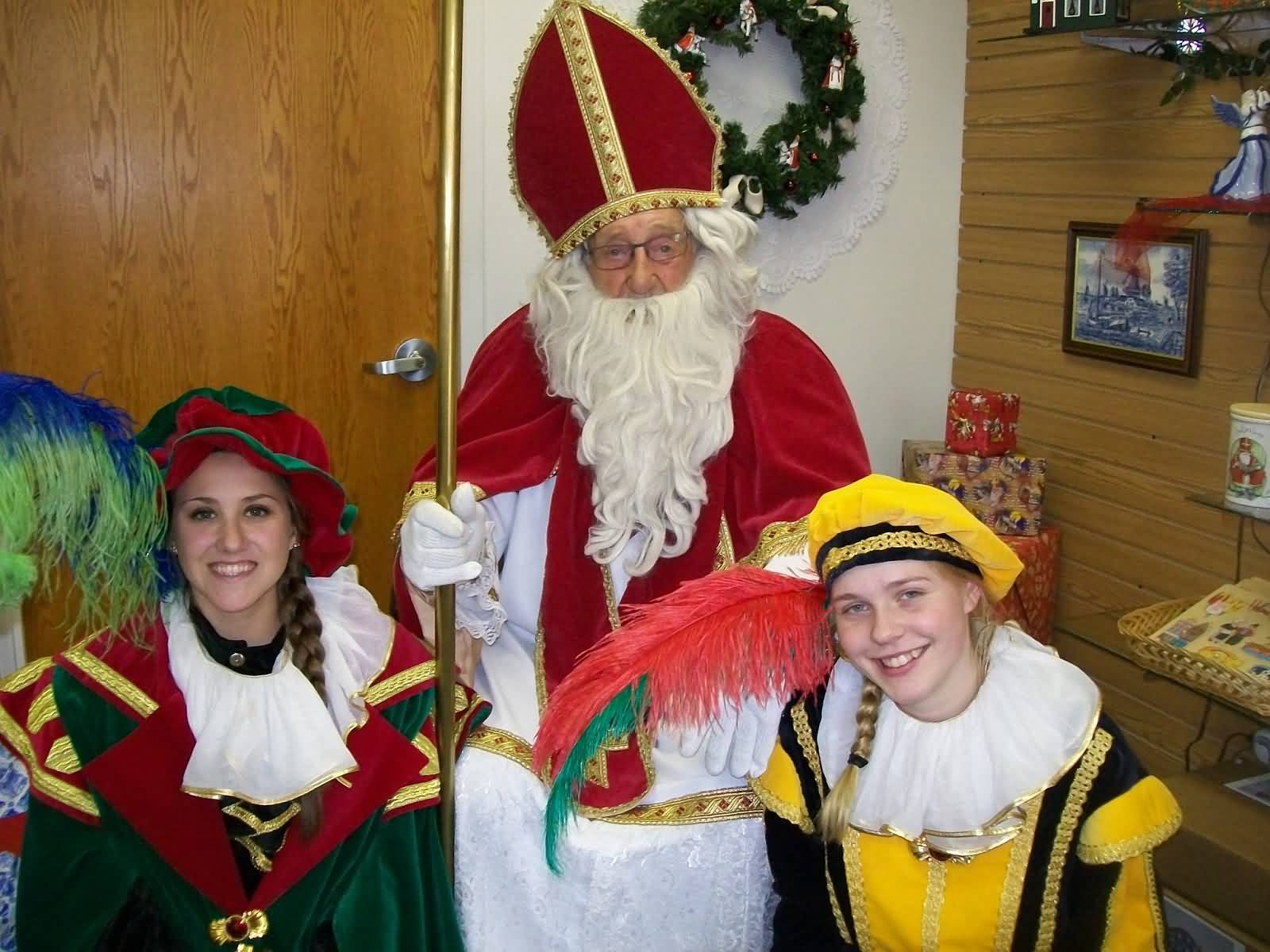 St. Nicholas Day Celebration Girls With Santa Claus