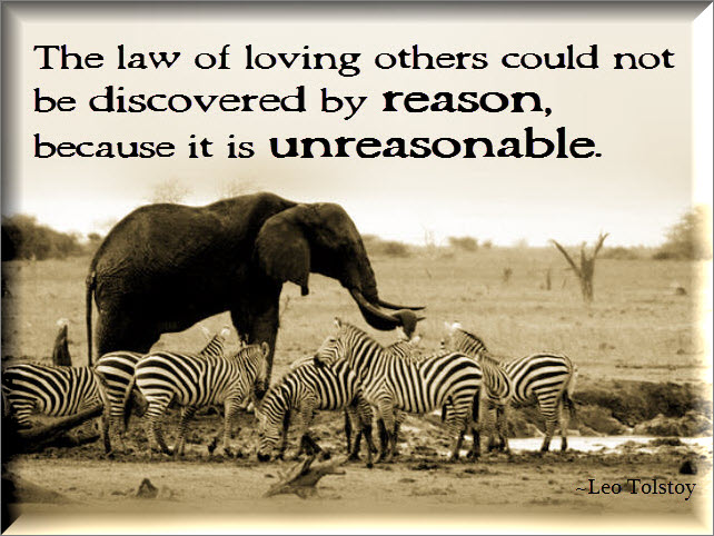 The law of loving others could not be discovered by reason, because it is unreasonable. Leo Tolstoy