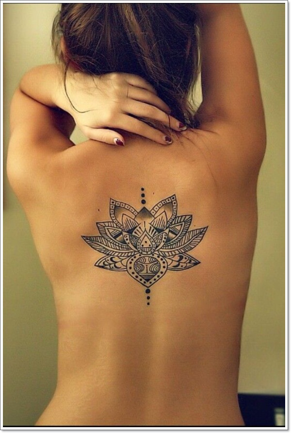 Unique Lotus Flower Tattoo On Girl Upper Back