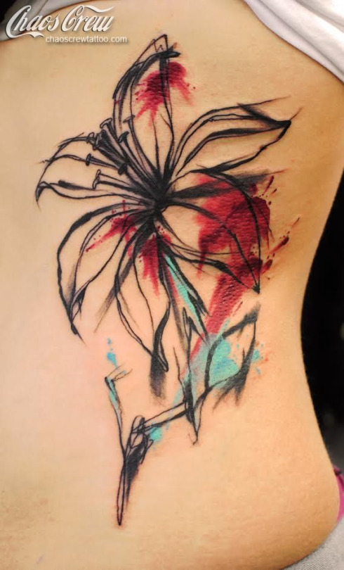 Abstract Lily Tattoo On Side Rib