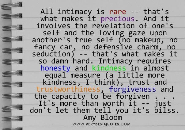 All intimacy is rare -- that's what makes it precious. And it involves the revelation of one's self and the loving gaze upon another's true self (no makeup, no fancy car, no... Amy Bloom