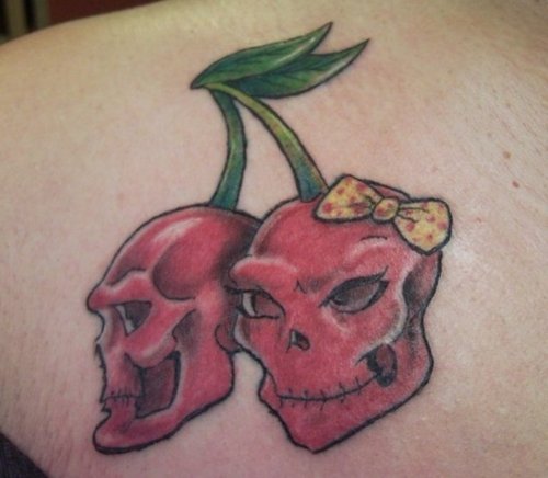 Amazing Bow Cherry Skull Tattoos Ideas