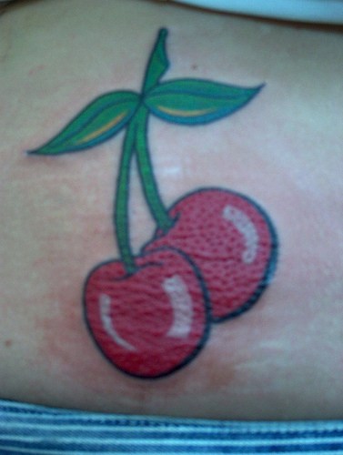 Amazing Cute Cherry Tattoo On Lower Back