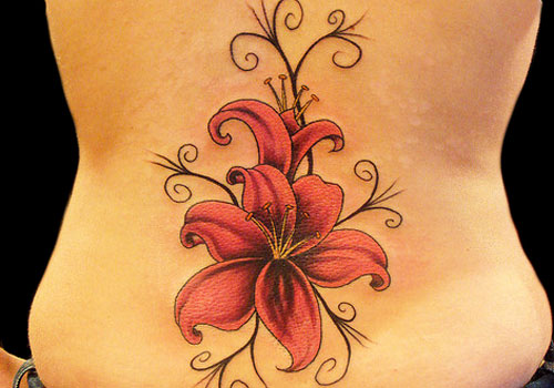 Amazing Lily Flower Tatto On Lower Back