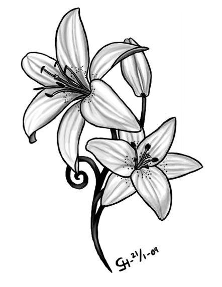 Amazing Lily Flowers Tattoos Design