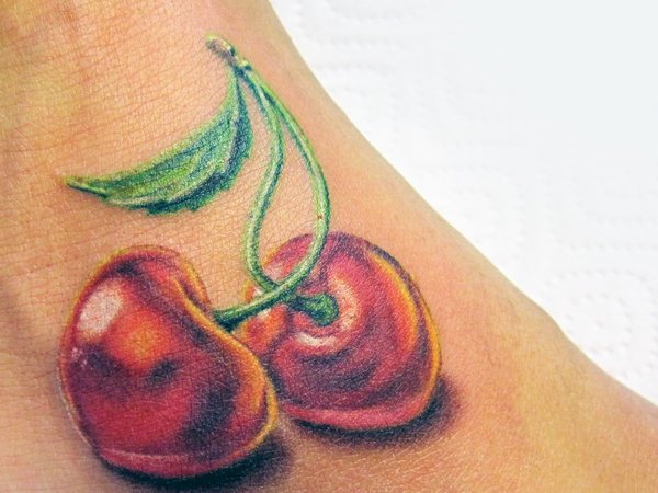 Amazing Red Cherry Tattoo