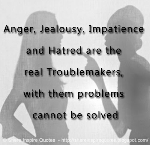 Anger, jealousy, impatience and hatred are the real troublemakers, with them problems cannot be solved.
