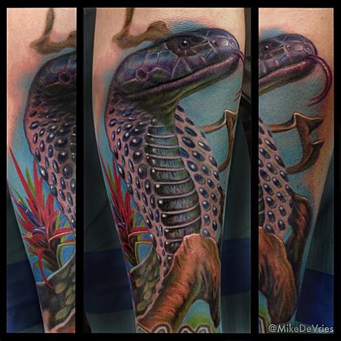 Attractive 3D Realistic Cobra Snake Tattoo Design For Sleeve