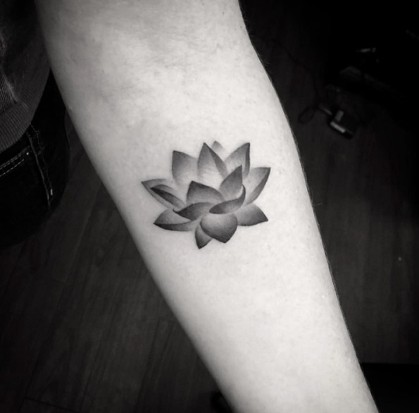 Attractive Black And Grey Lotus Flower Tattoo On Left Forearm By Georgia Grey