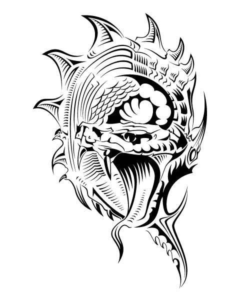 Attractive Black Ink Snake Head Tattoo Stencil By Tomas Liska
