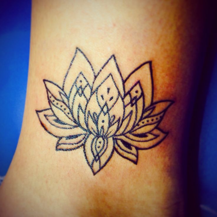 Attractive Black Outline Lotus Flower Tattoo On Ankle