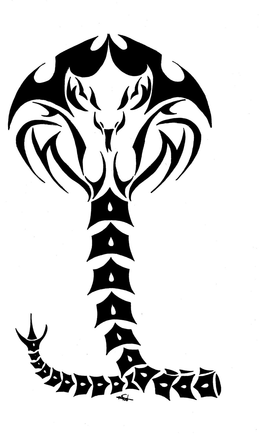Attractive Black Tribal Cobra Snake Tattoo Stencil