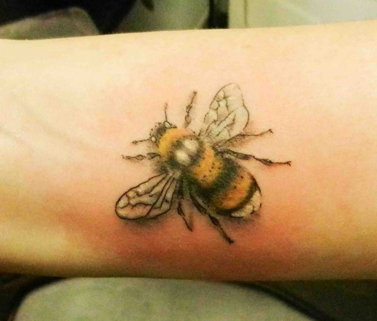 Attractive Bumblebee Tattoo On Sleeve