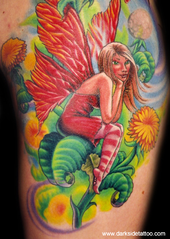 Attractive Colorful Fairy Tattoo Design For Half Sleeve