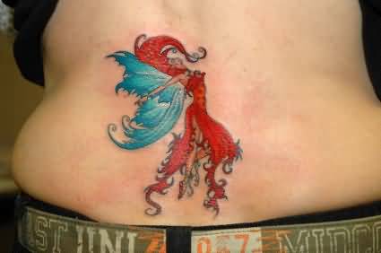 Attractive Colorful Fairy Tattoo On Lower Back