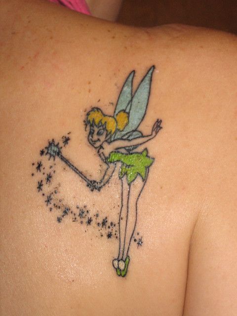 Attractive Colorful Fairy With Fairy Dust Tattoo On Right Back Shoulder