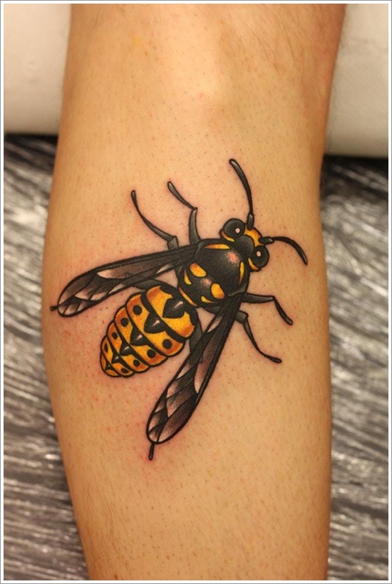 Attractive Cute Bumblebee Tattoo Design For Leg Calf