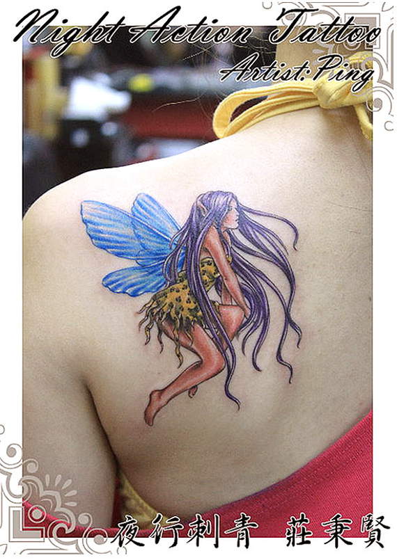 Attractive Fairy Tattoo On Girl Left Back Shoulder
