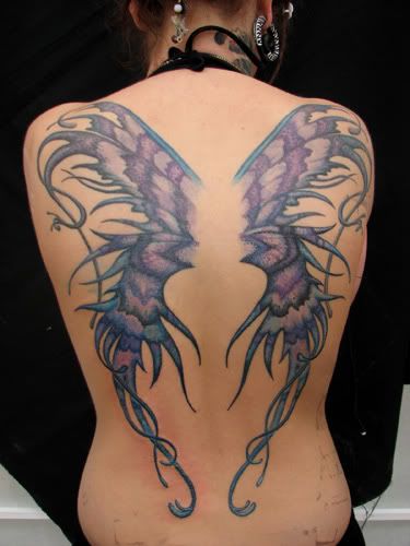 Attractive Fairy Wings Tattoo On Girl Full Back