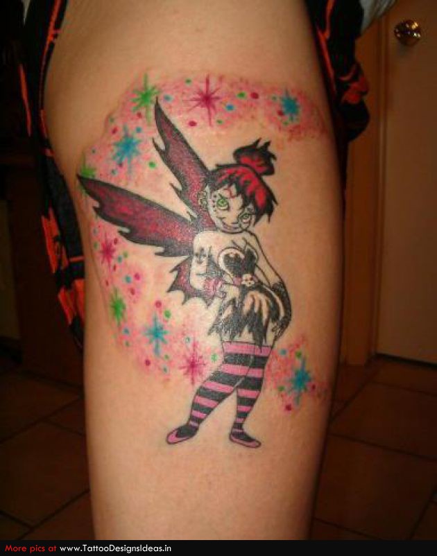 Attractive Fairy With Fairy Dust Tattoo On Girl Right Side Rib