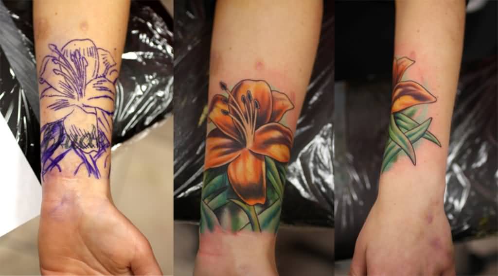 Attractive Lily Flower Tattoo On Left Wrist