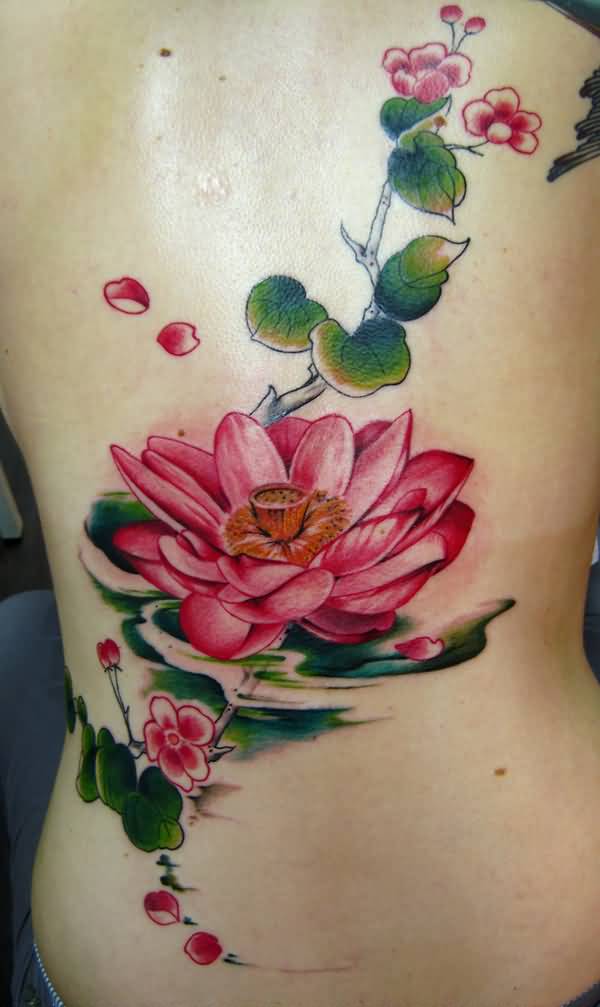 Attractive Lotus Flower Tattoo Design For Back