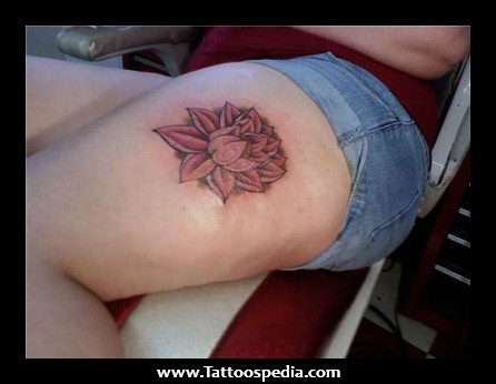Attractive Lotus Flower Tattoo On Left Thigh
