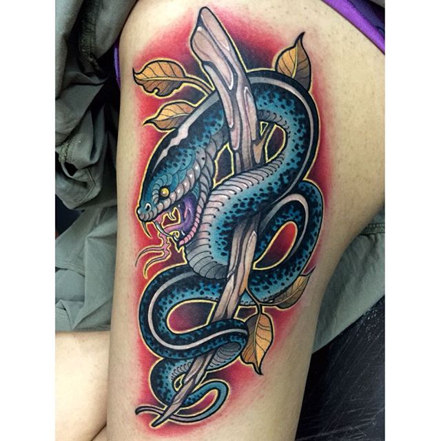 Attractive Neo Traditional Snake Tattoo Design For Half Sleeve