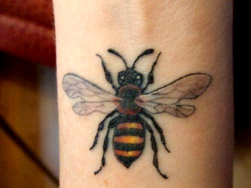Attractive Realistic Bumblebee Tattoo Design For Wrist
