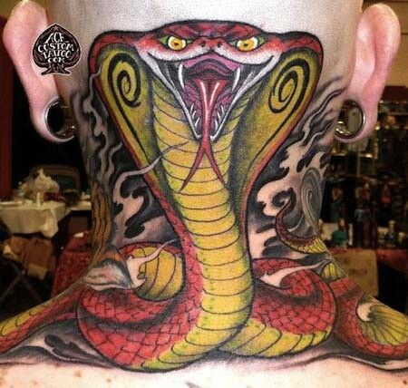 Attractive Snake Tattoo On Man Back Neck