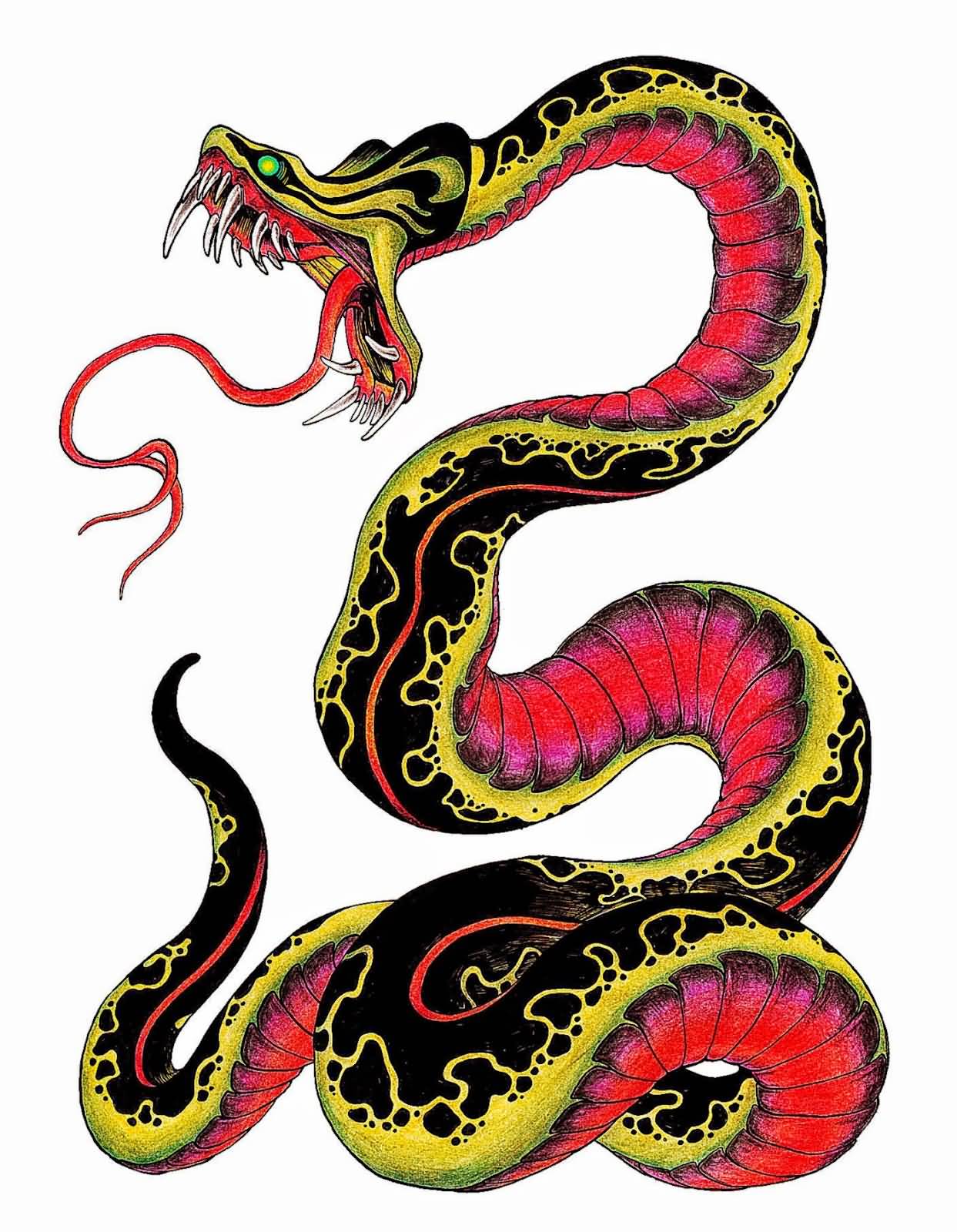 Attractive Traditional Snake Tattoo Design By Kim Jihyung