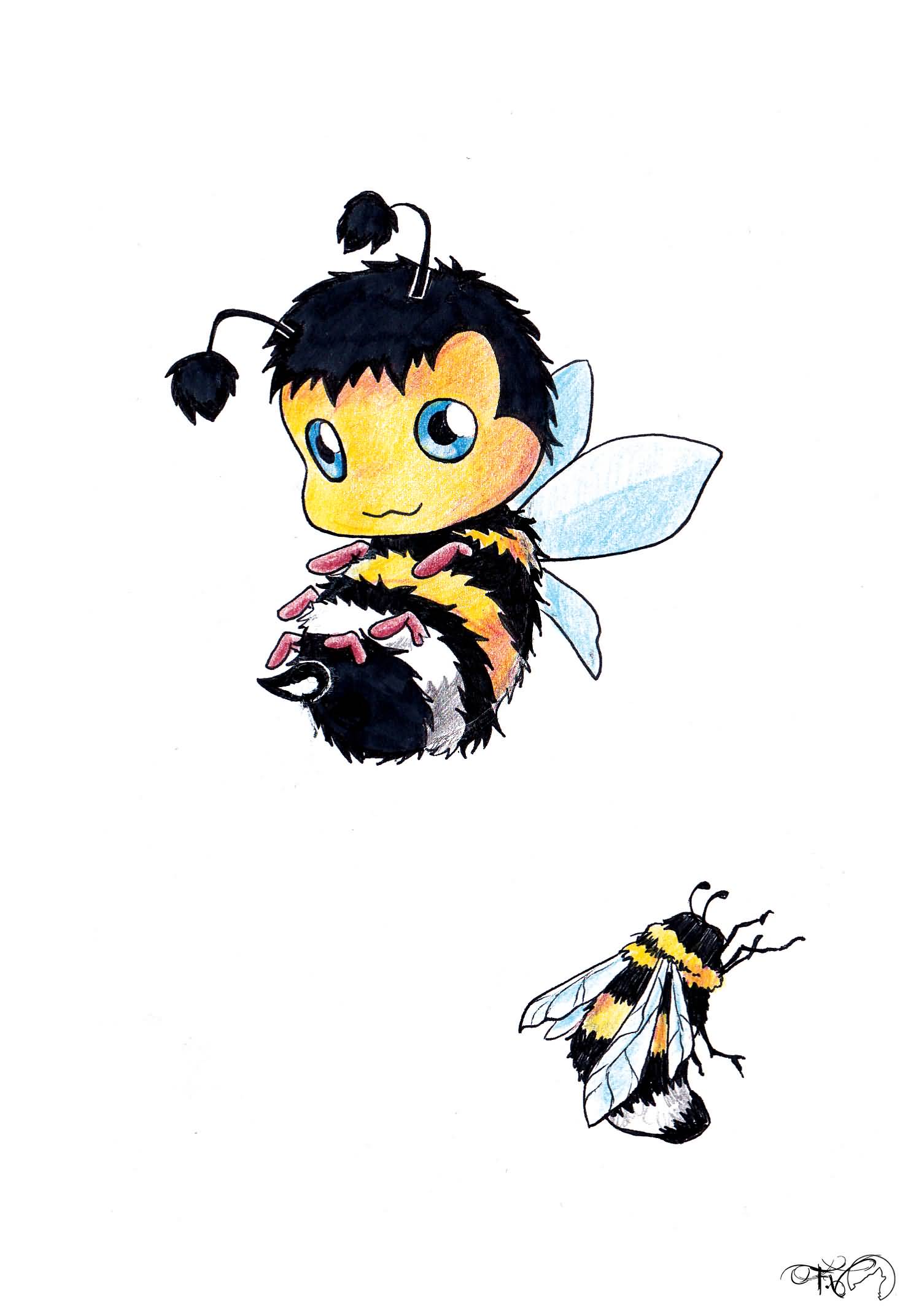 Attractive Two Bumblebees Tattoo Design