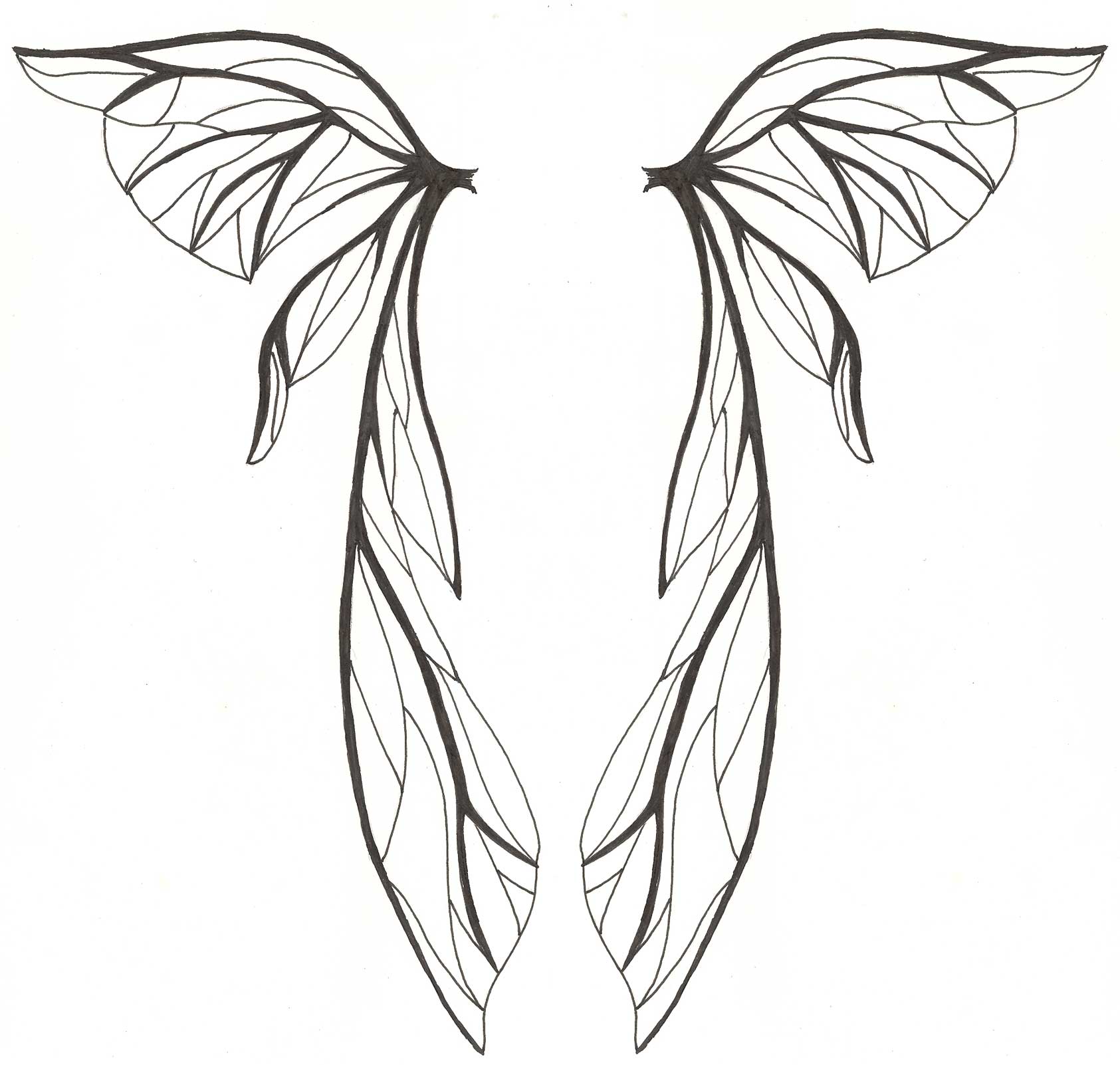 Awesome Black Ink Fairy Wings Tattoo Design