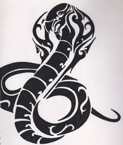 Awesome Black Tribal Cobra Snake Tattoo Stencil
